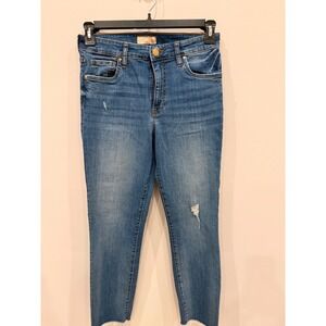 KUT from the Kloth Catherine High Rise Boyfriend Jeans Distressed Raw Hem Size 2